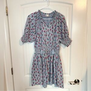 Roller Rabbit Blue Swiss Dot Flower Print Tassle Dress Size Small